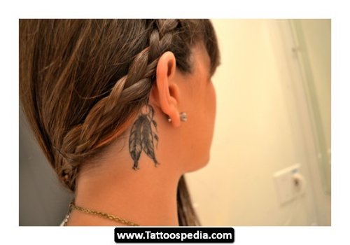 Behind The Ear Feather Tattoos For Girls