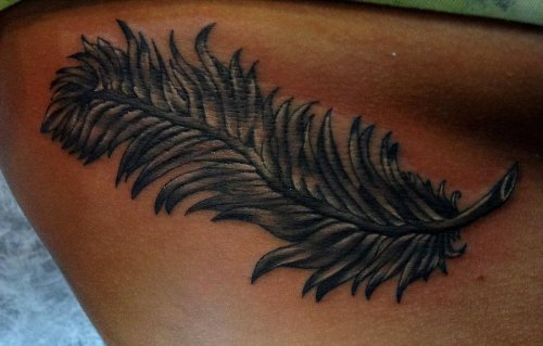 Black Bird Feather Tattoo On Side