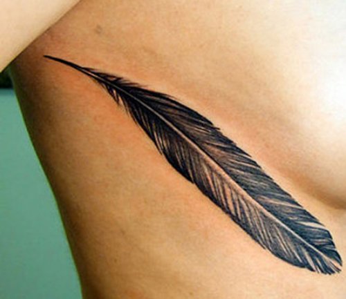 Bird Feather Tattoo On Side