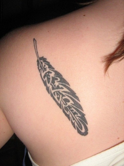 Mind Blowing Left BAck SHoulder Feather Tattoo
