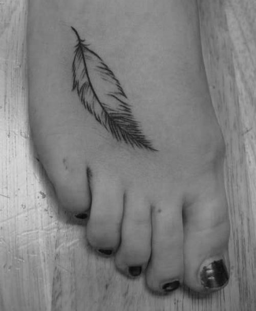 Inspiring Girl Right Foot Feather Tattoo