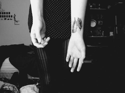 Feather Tattoos On Girl Left Wrist