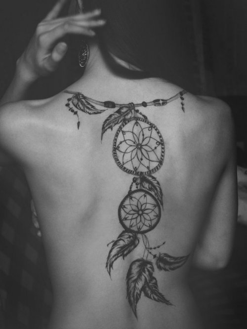 Dreamcatcher Feather Tattoo On Back