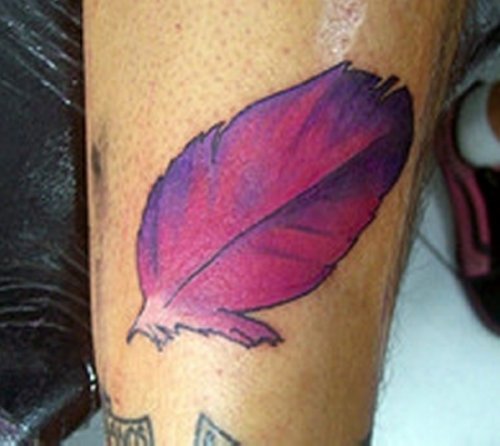 Cute Purple Ink Feather Tattoo