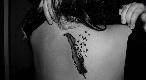 Girl Back Feather Tattoo