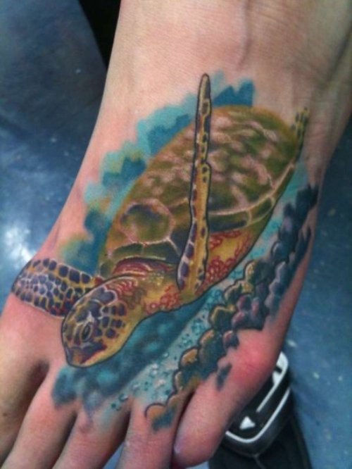 Amazing Colored Turtle Feet Tattoo