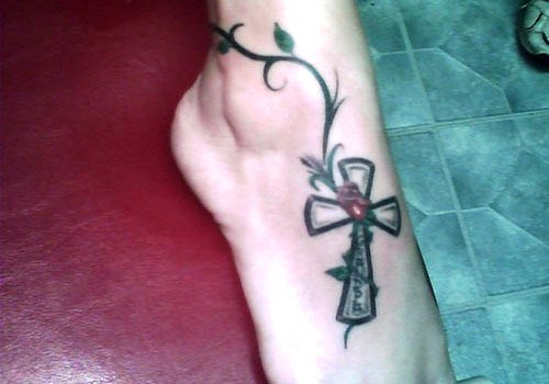 Cross Foot Tattoo For Girls