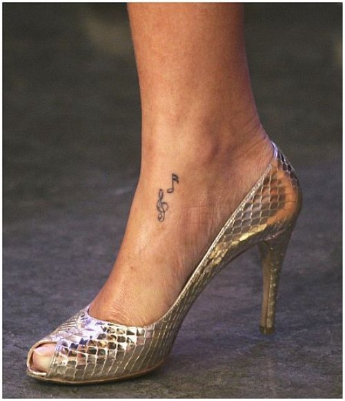 Violen Key And Music Note Tattoo On Foot