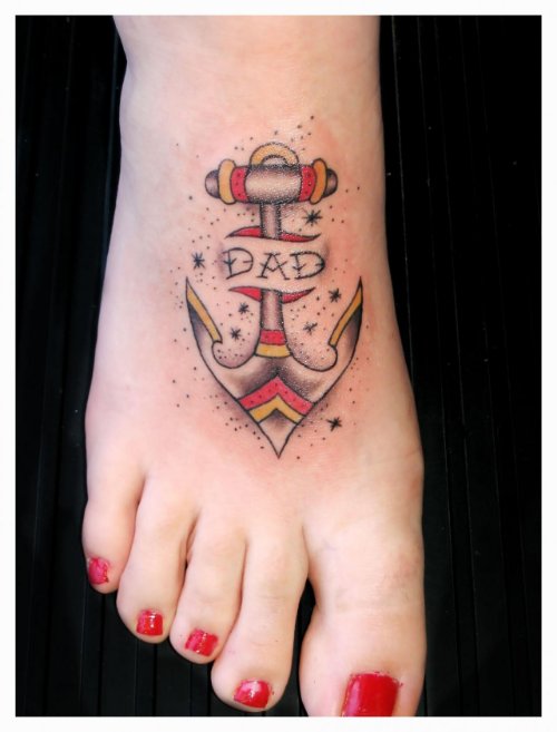 Dad Banner And Anchor Feet Tattoo