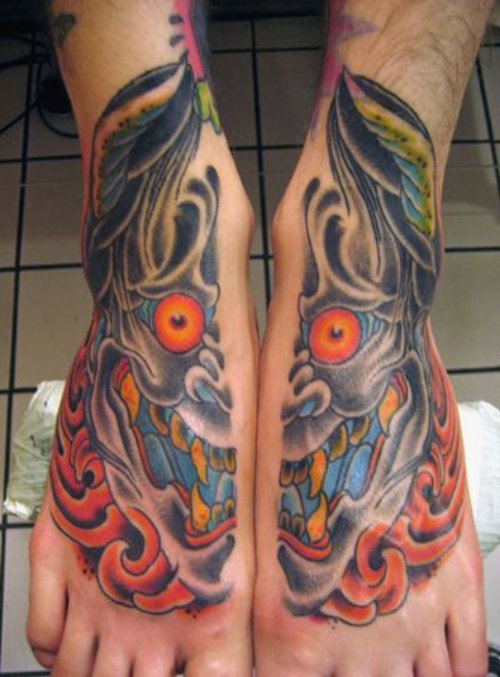 Color Ink Demon Feet Tattoos