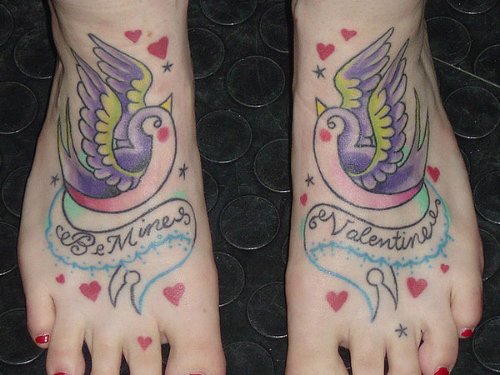 Colored Swallows Feet Tattoos