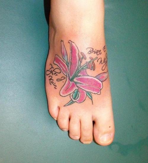 Lily Flower Feet Tattoo For Girls