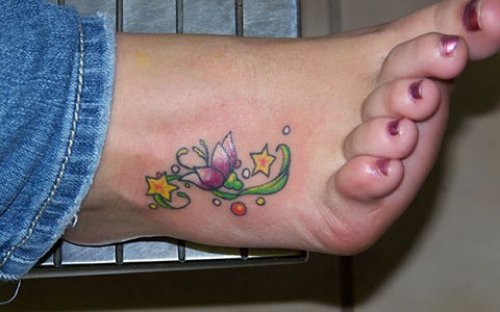 Stars And Lotus Flower Feet Tattoo