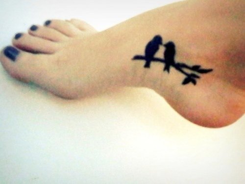 Black Ink Birds Couple Foot Tattoo
