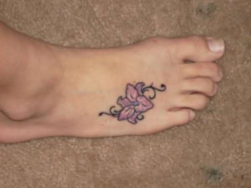 Amazing Purple Flower Feet Tattoo