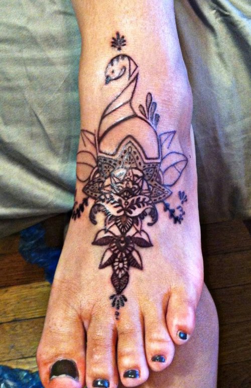 Grey Ink Bird Feet Tattoo For Girls