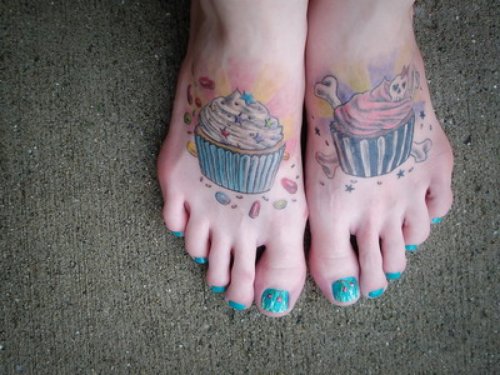 Colored Cupcakes Tattoos On Tattoo On Foot