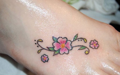 Color Flowers Feet Tattoo