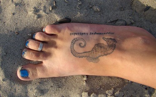 Grey Ink Seahorse Feet Tattoo For Girls