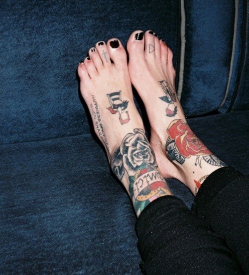 Grey and Red Rose Feet Tattoo