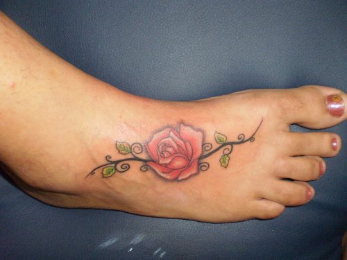 Best Red Rose Flower Feet Tattoo