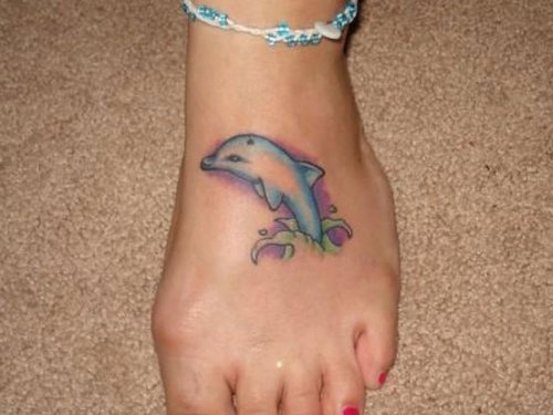 Color Ink Dolphin Feet Tattoo For Girls