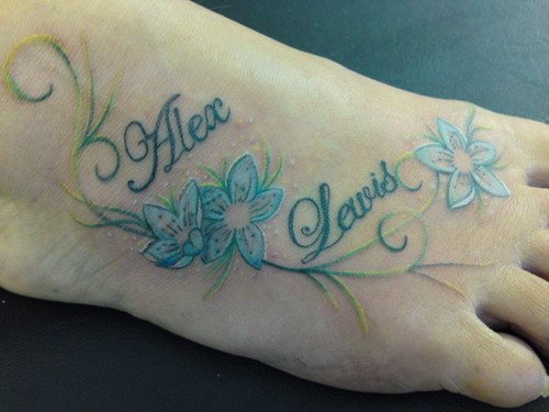 Alex Lewis Flowers Feet Tattoo