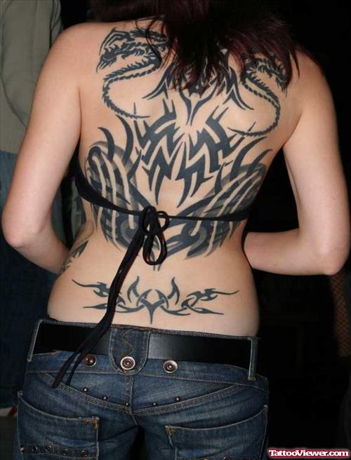Tribal Feminine Tattoo On Girl Back