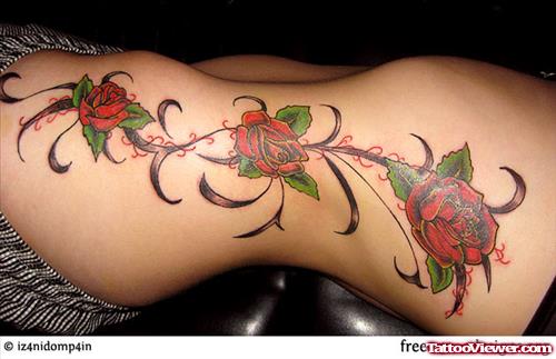 Rose Flowers Feminine Tattoo On Side Rib