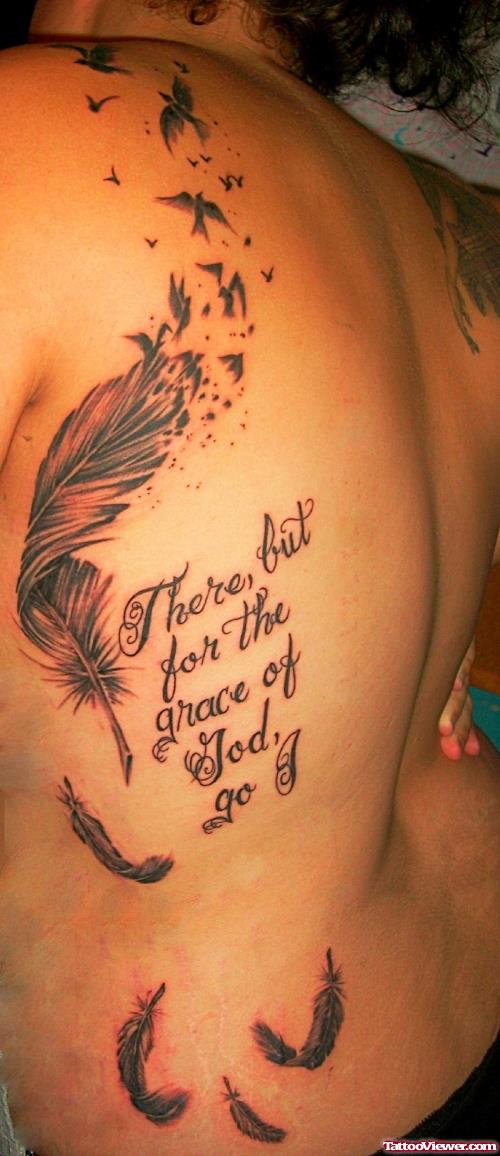 Quote And Feathers Rib Side Feminine Tattoo