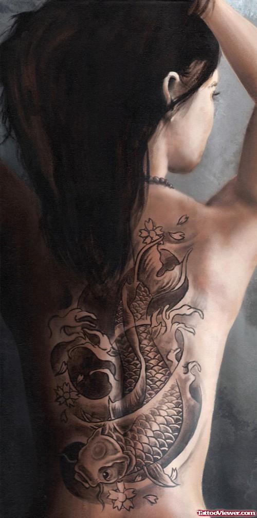 Beautiful Feminine Tattoo On Girl Back Body