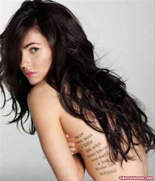 Megan Fox Feminine Tattoo On Side Rib
