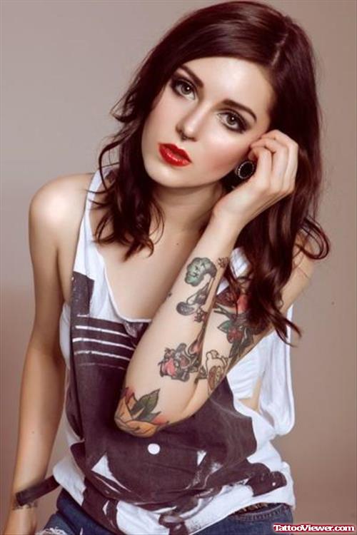 Girl Left Sleeve Feminine Tattoo