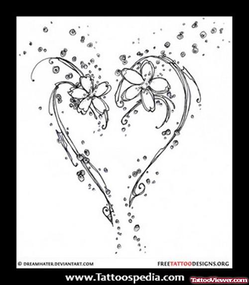 Flowers And Heart Feminine Tattoo Design