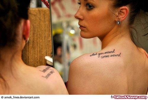 Lettering Feminine Tattoo On Left Shoulder