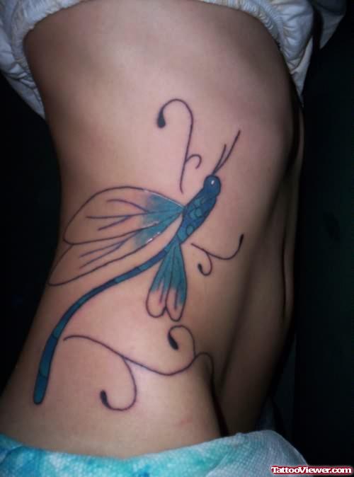 Feminine Dragonfly Tattoo On Side Rib