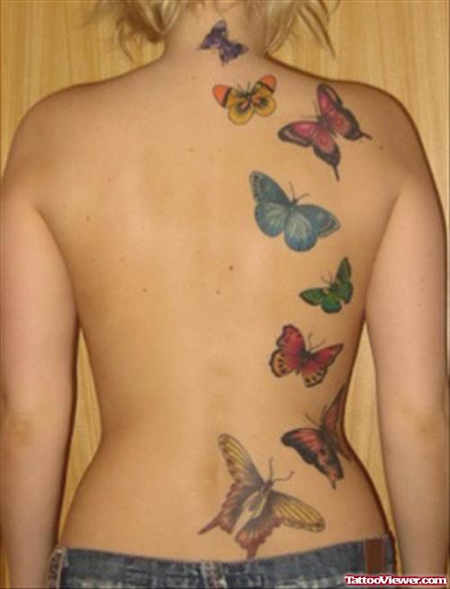 Colored Butterflies Feminine Tattoo On Back