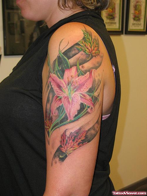 Feminine Flowers Tattoos On Left Half Sleeve