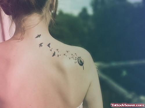 Birds Flying From Feminie Tattoo On Back