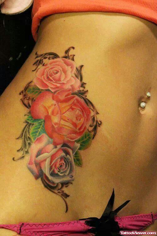 Feminine Rose Flowers Tattoo On Side