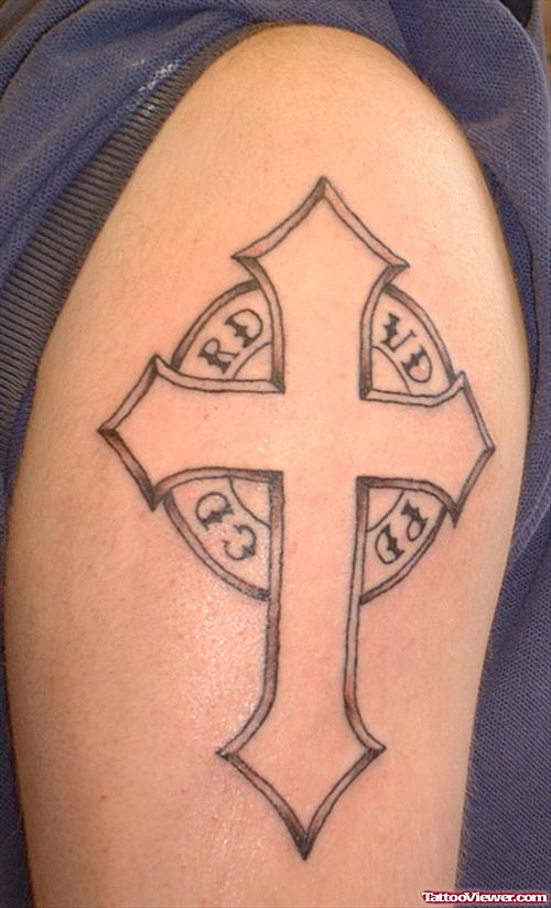 Feminine Cross Tattoo On Half Sleeve