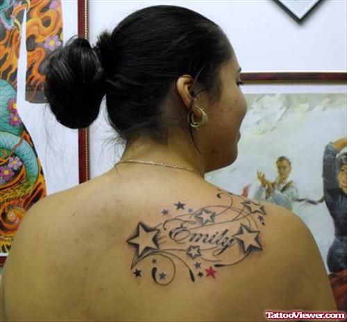 Emily Stars Feminine Tattoo On Back Shoulder
