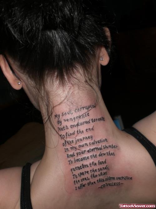 Feminine Quote Tattoo On Nape