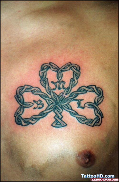 Celtic Clover Leaf Feminine Tattoo On Chest