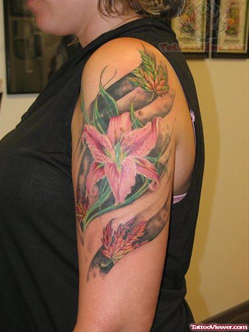 Feminine Flower Tattoo On Shoulder