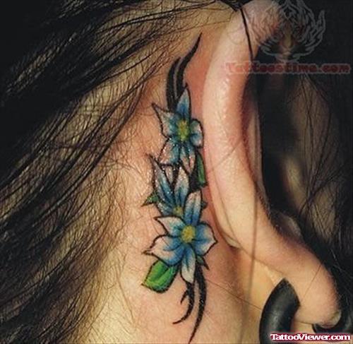 Feminine Flower Tattoo Behind Ear