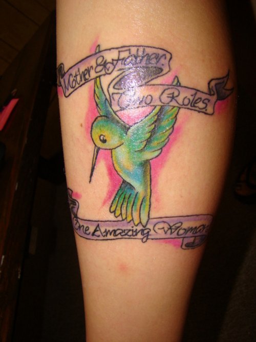 Banners And Hummingbird Feminine Tattoo