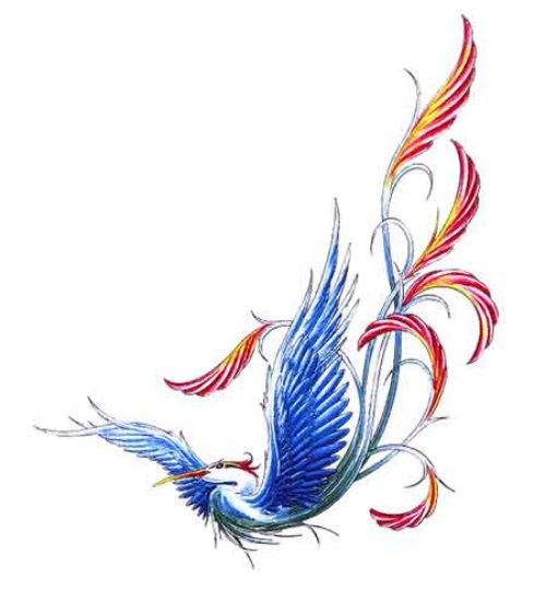 Colored Phoenix Feminine Tattoo Design