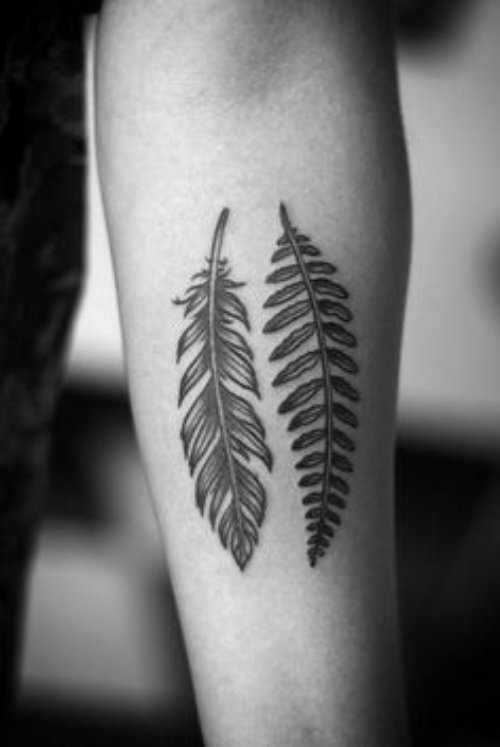 Grey Ink Feathers Feminine Tattoo On Left Forearm