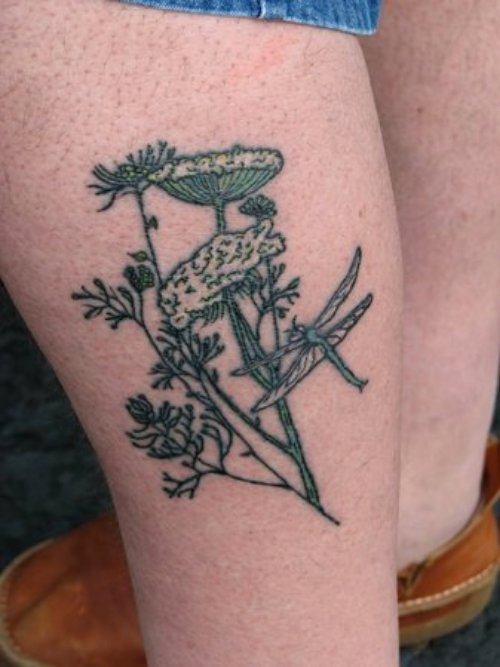Feminine Flowers And Dragonfly Tattoo